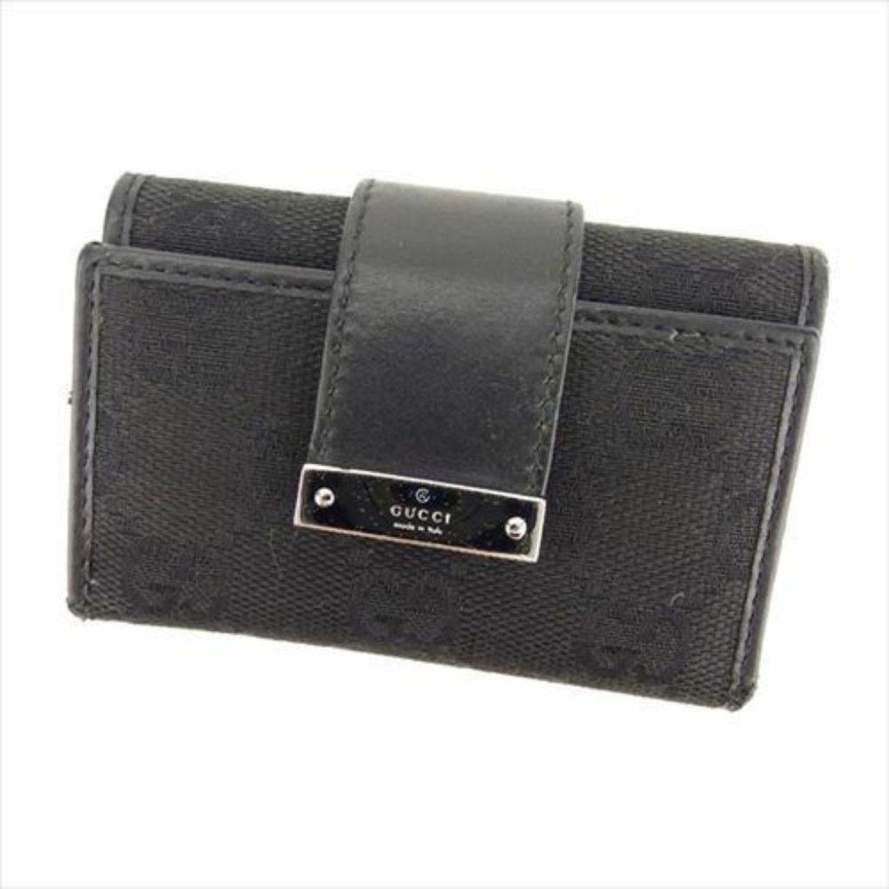 Authentic Gucci Key case Key holder GG Black Silver Canvas Leather Woman unisex